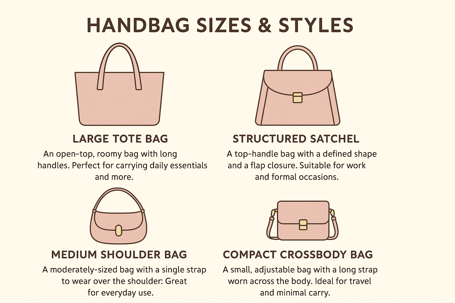 Handbag Sizes Explained: Tote, Satchel, Shoulder & Crossbody