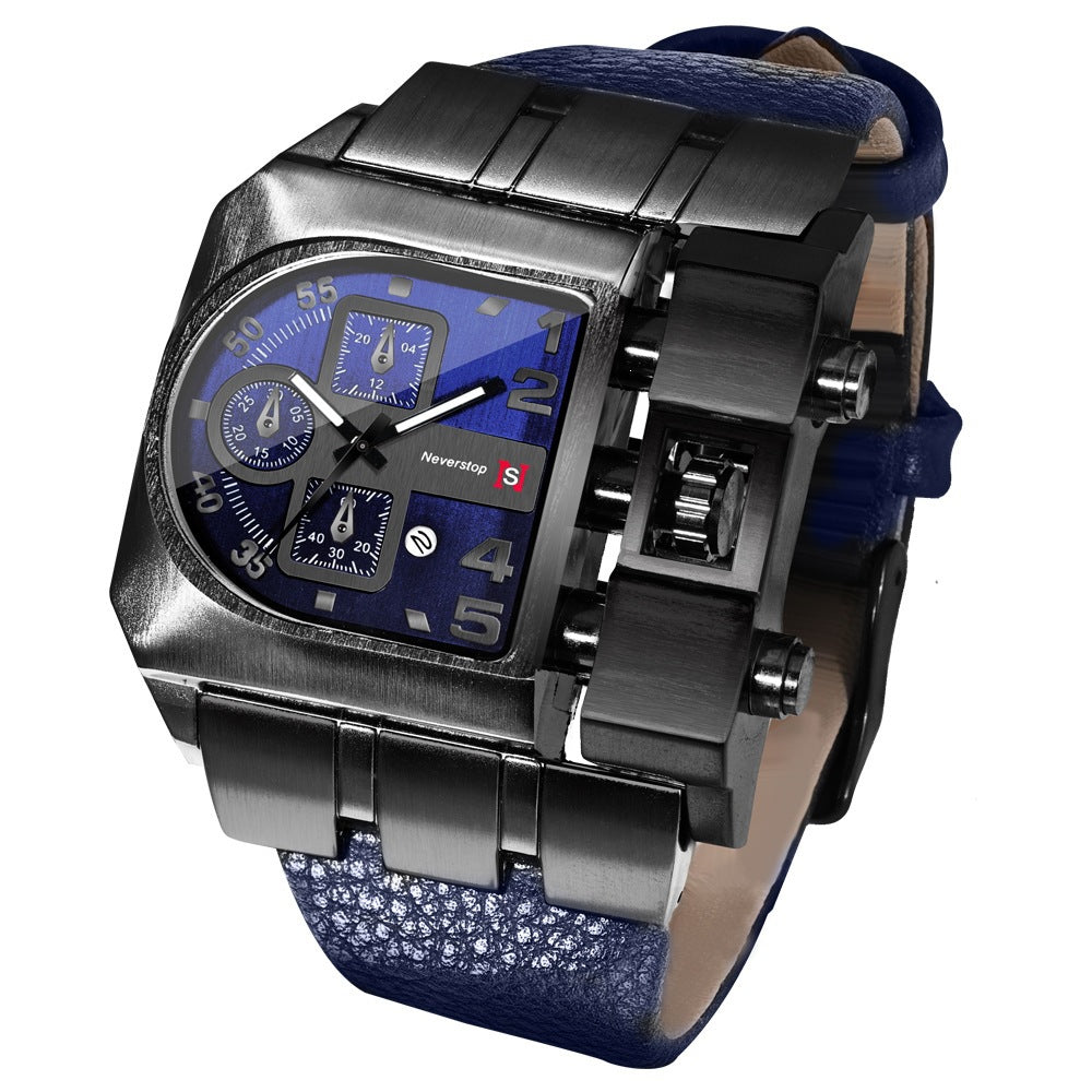 Asymmetric Multi-Dial Leather Watch