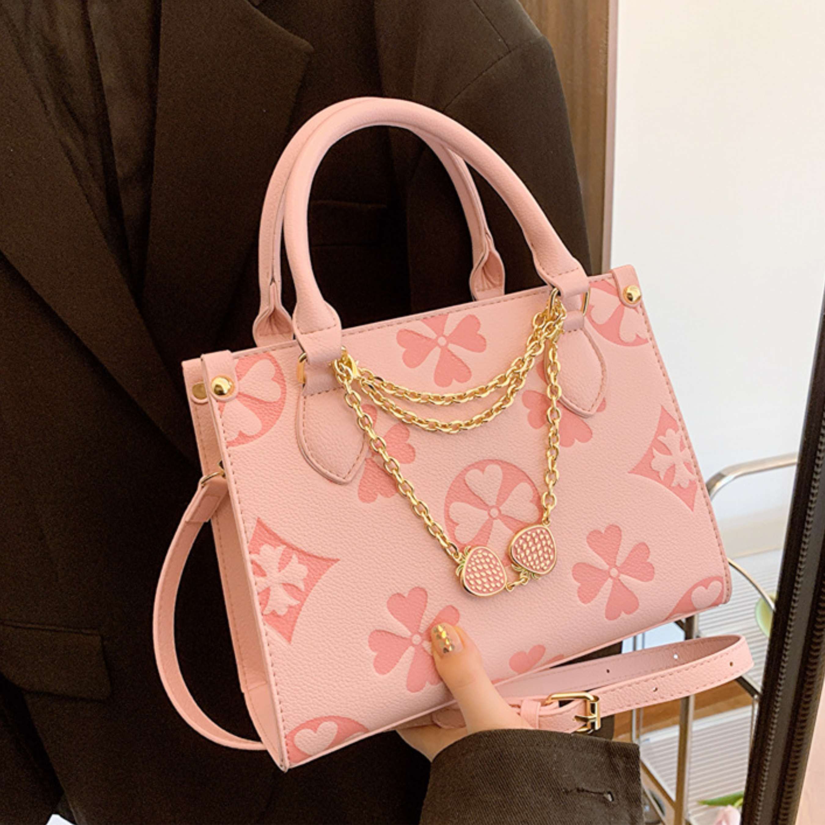 Retro Chain Print PVC Small Square Shoulder Tote