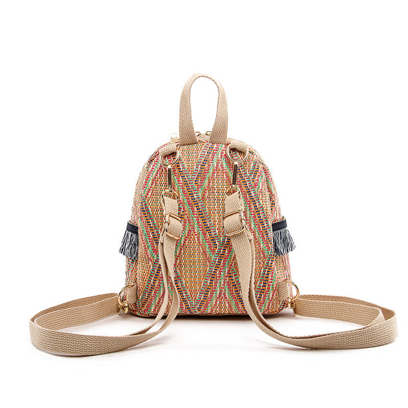 Summer Woven Straw Mini Breathable Travel Backpack