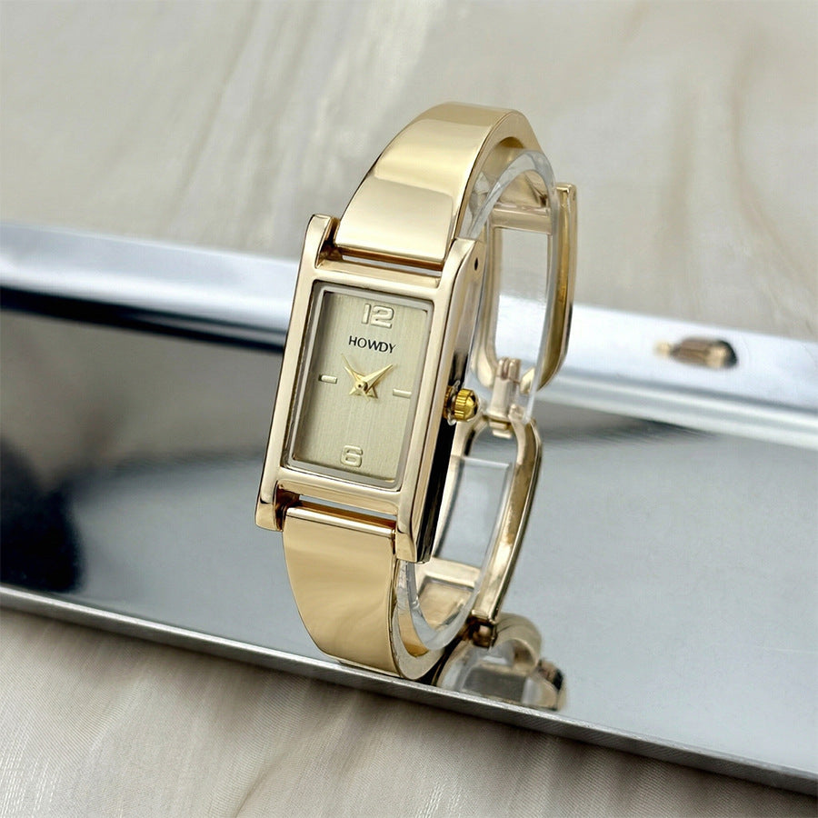 Slim Rectangular Gold Cuff Watch