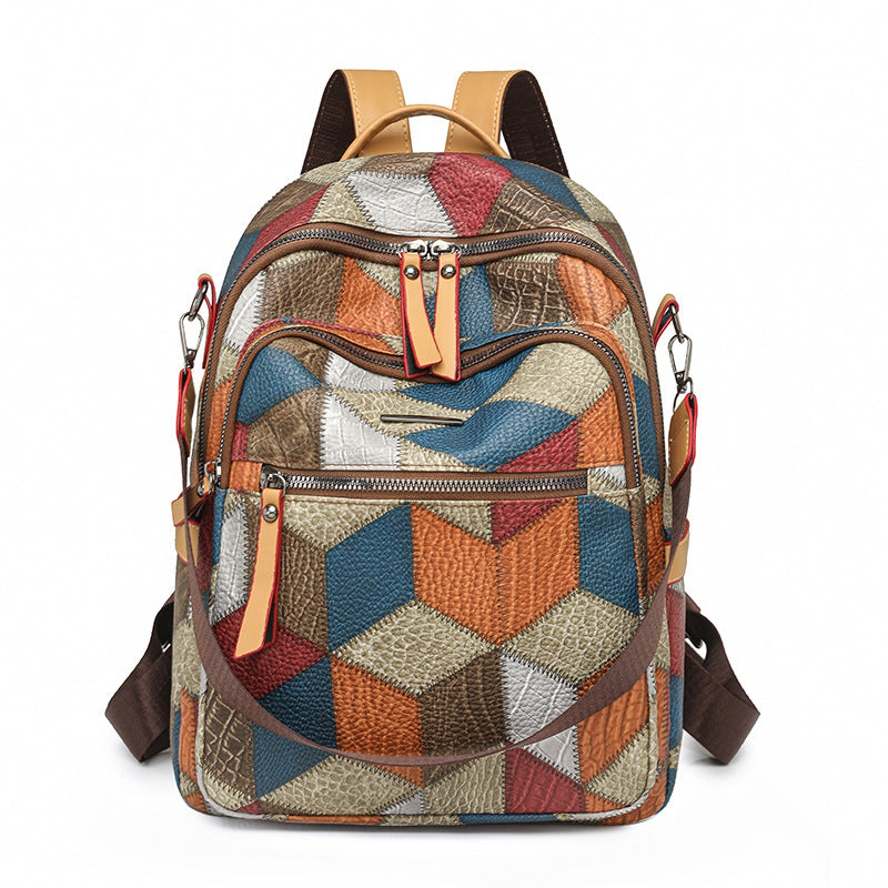 color block leather backpack Color Block Chic Women's Fashion Backpack
