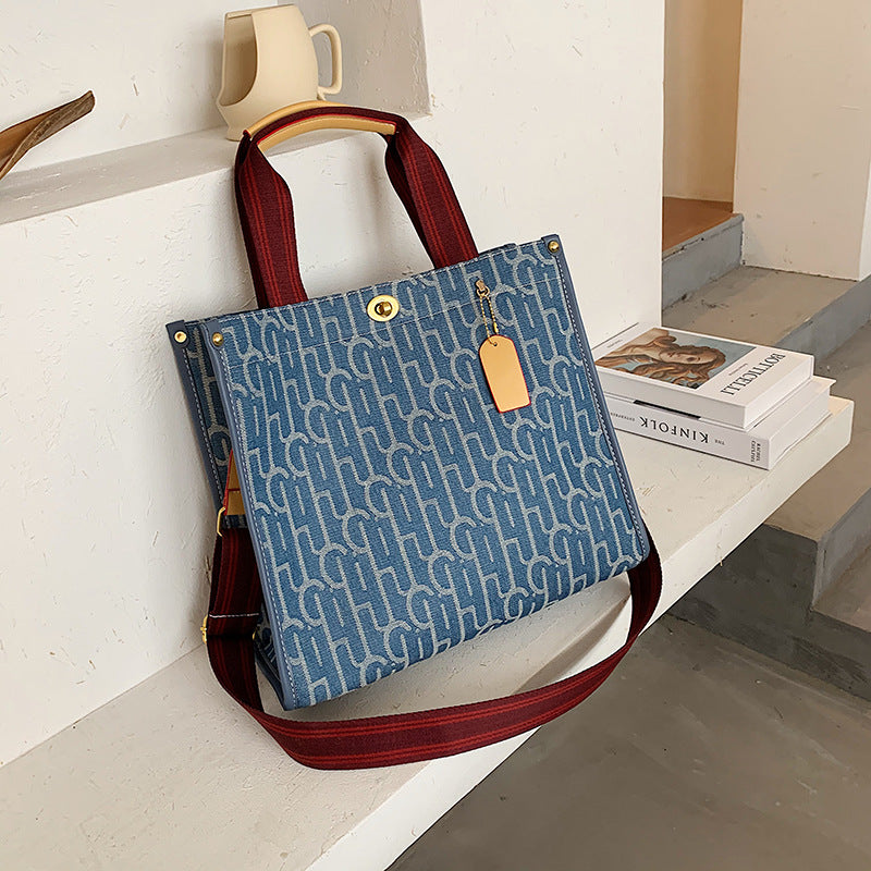 Trendy Denim Canvas Large Tote Messenger Bag