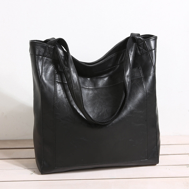 Women's Sculpted Leather Tote with Front Pocket