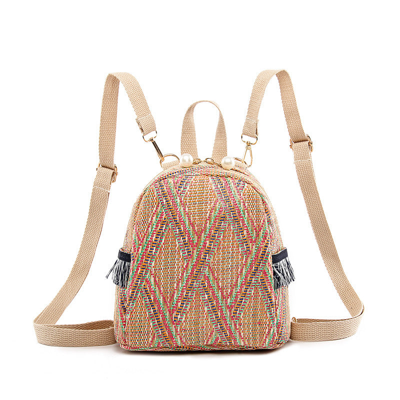 Summer Woven Straw Mini Breathable Travel Backpack
