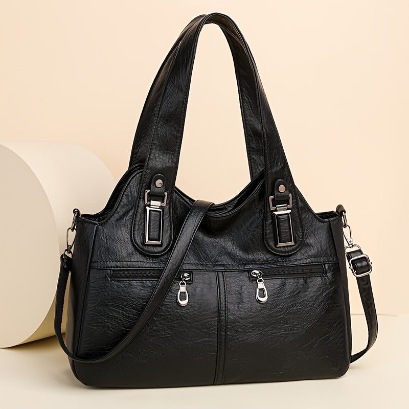Women's Versatile Textured Multi Zip Shoulder Bag