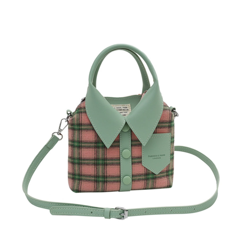Unique Plaid Collar Style Mini Handbag