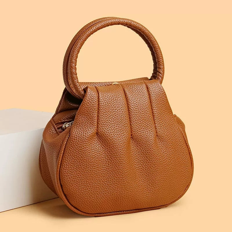Sophisticated Ruched Handbag with Circular Top Handle