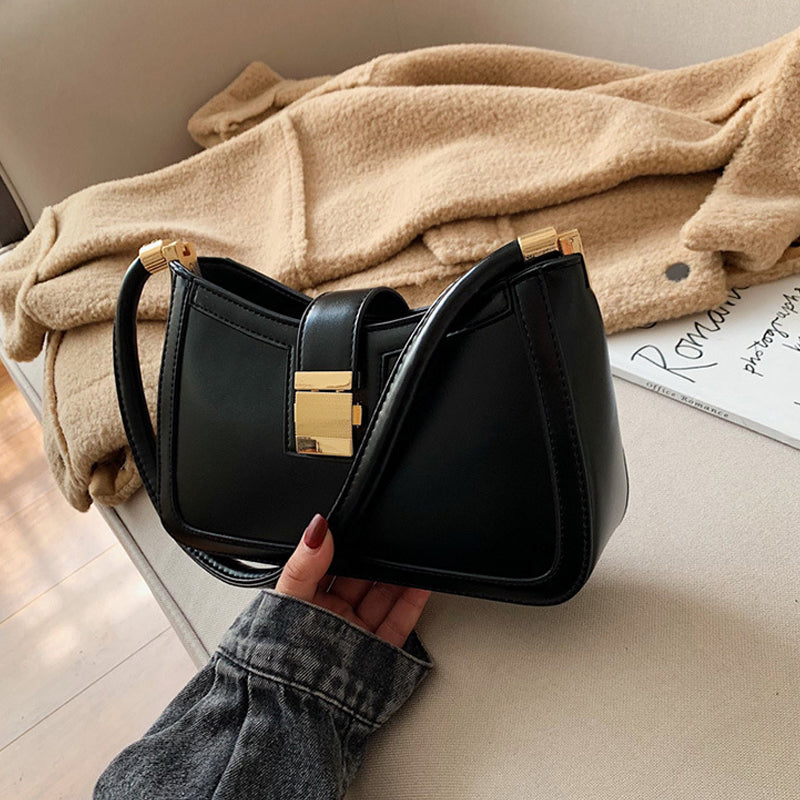 Solid Lock Buckle Underarm Small Shoulder Bag