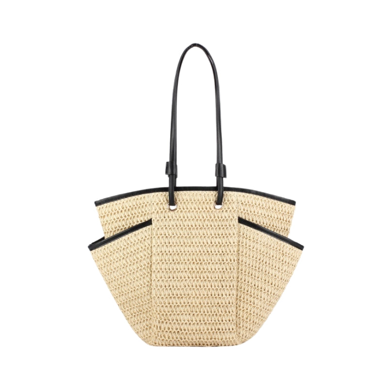 Multi Pocket Woven Shoulder Tote Bag