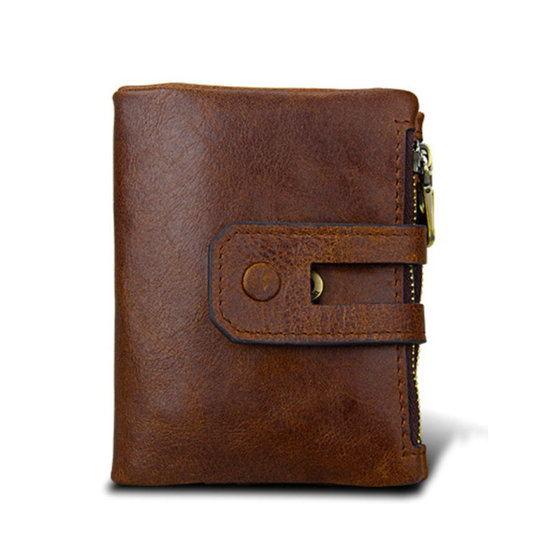Classic Genuine Leather Wallet with Snap Strap and Zip Pocket