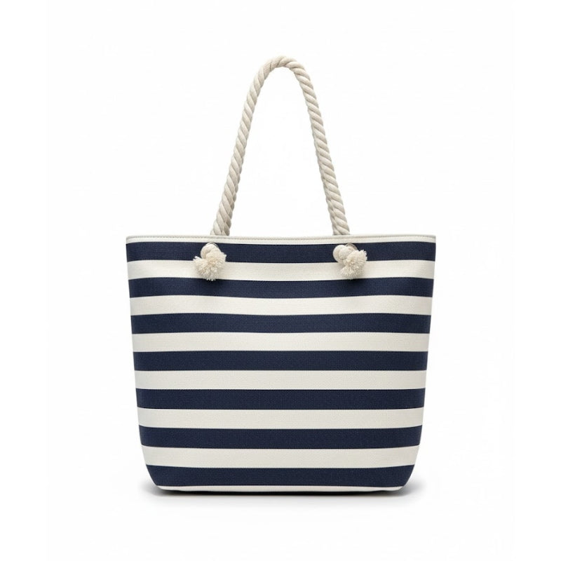 Women's Classic Striped Canvas Rope Handle Tote Bag