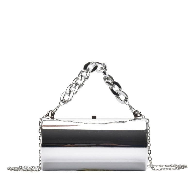 Modern Cylindrical Hard Shell Clutch with Dual Chain Options
