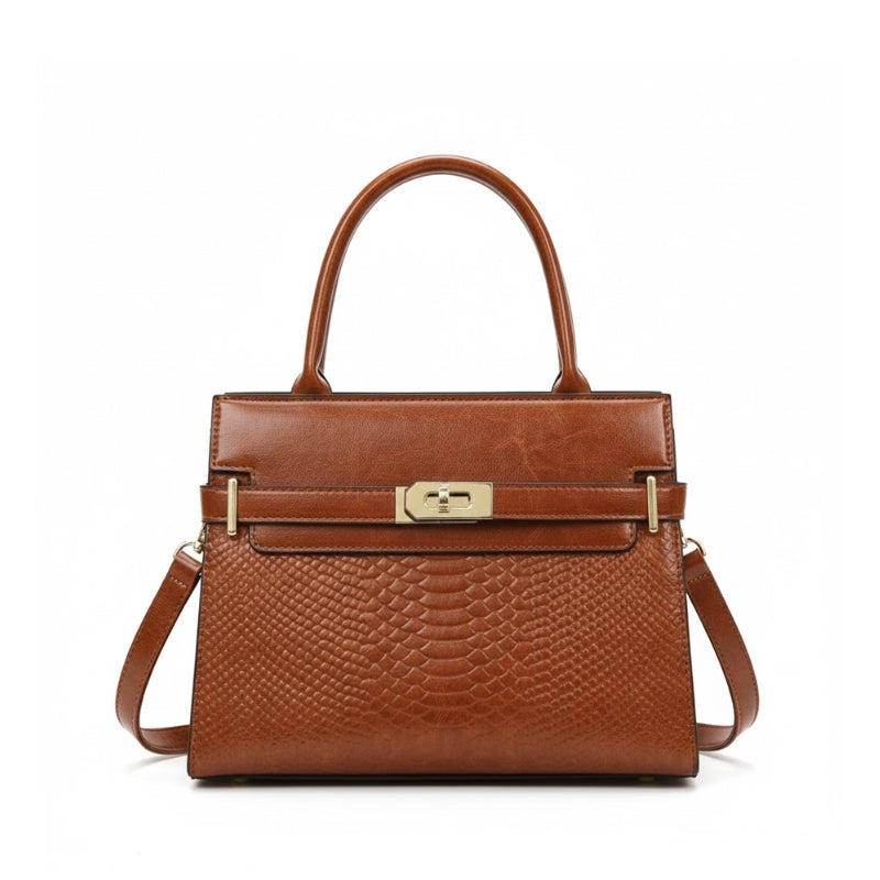 Vintage Structured Embossed Top Handle Handbag