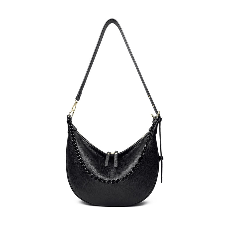 Chain Accented Crescent Shoulder Bag