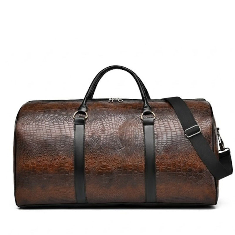 Oversized Croc-Textured Weekend Travel Duffle Bag