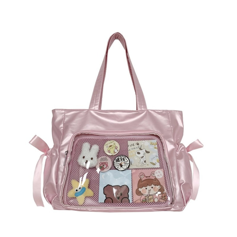 Ballet Style Ribbon Bow Large Reversible Shoulder Bag for Women