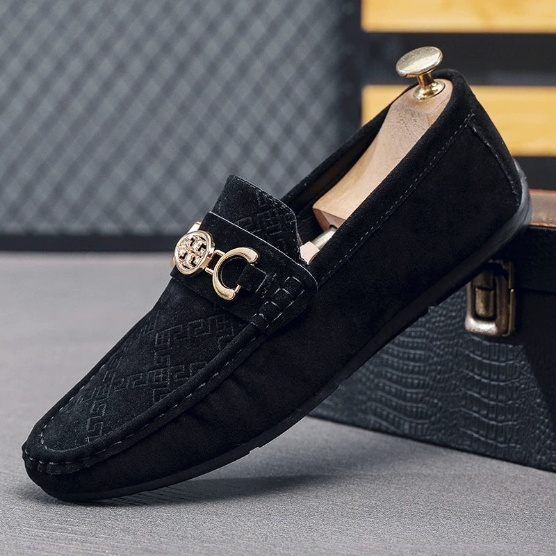 Men's Signature Patterned Suede Slip On Loafers