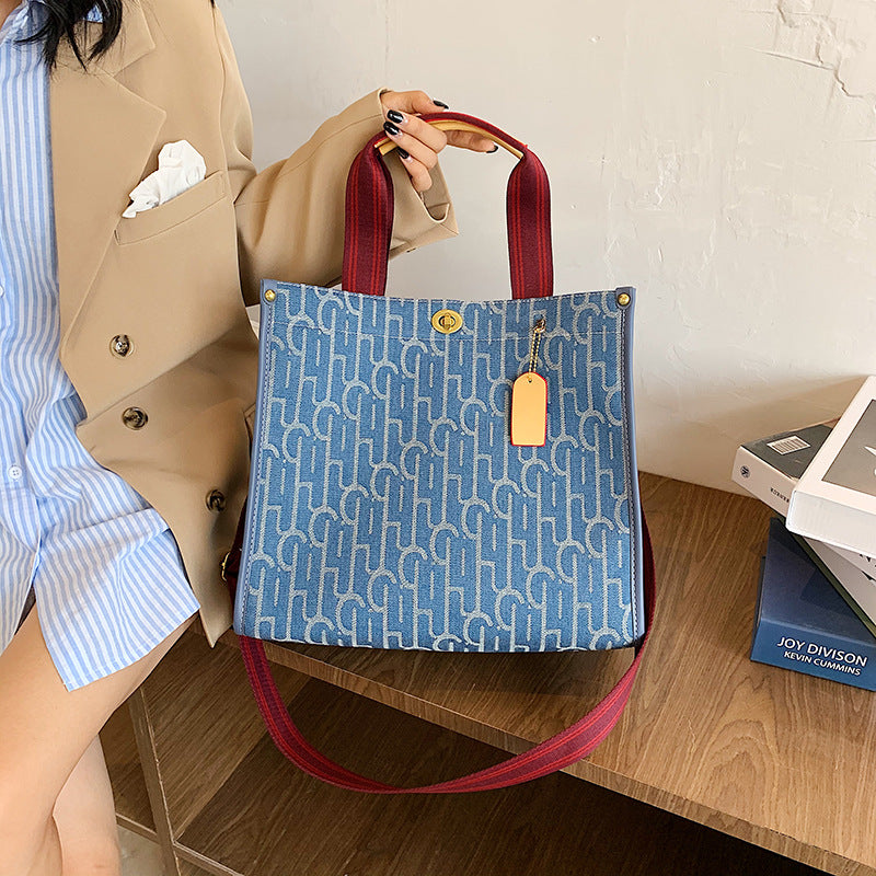 Trendy Denim Canvas Large Tote Messenger Bag