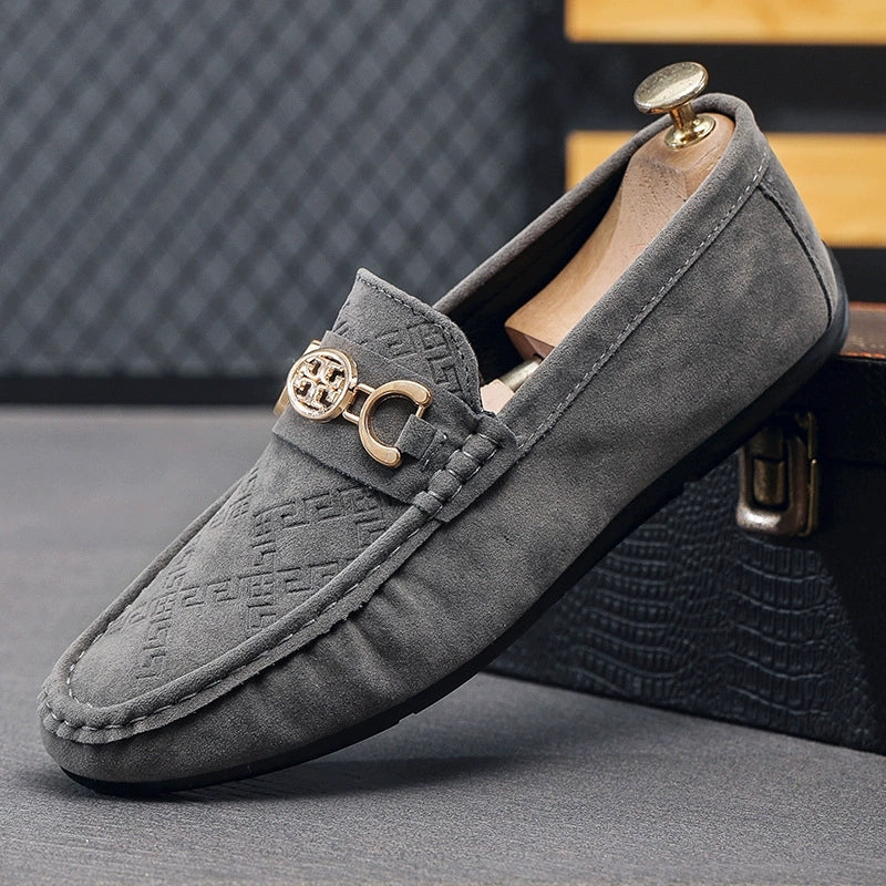 Men's Signature Patterned Suede Slip On Loafers