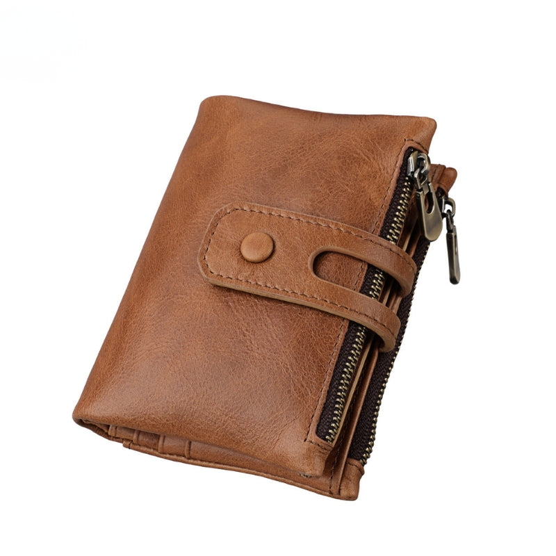 Classic Genuine Leather Wallet with Snap Strap and Zip Pocket
