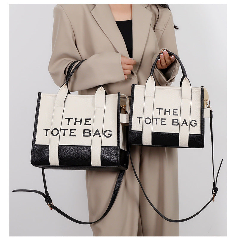 Trendy Two-Tone PU Leather Tote Handbag