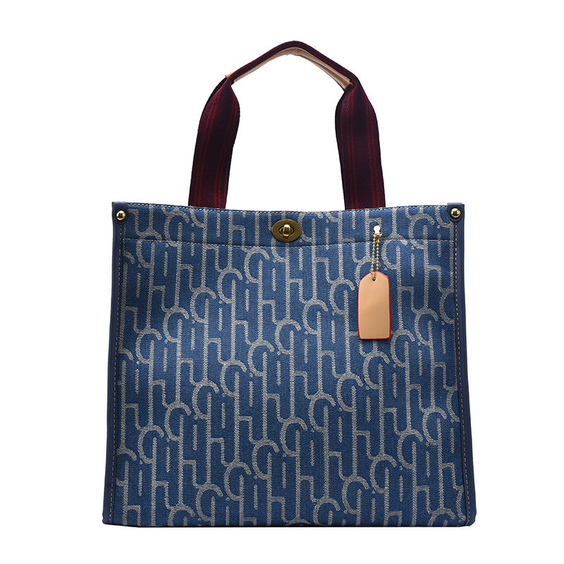 Trendy Denim Canvas Large Tote Messenger Bag
