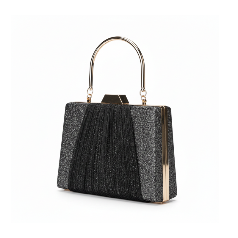 Glitter Drape Pleat Evening Clutch Bag