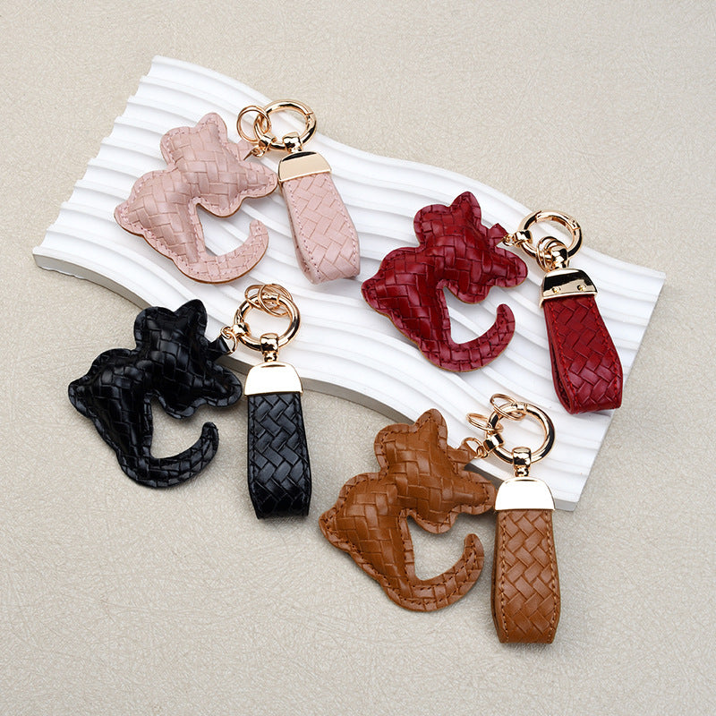 Diamond-Pattern Leather Bag Charm