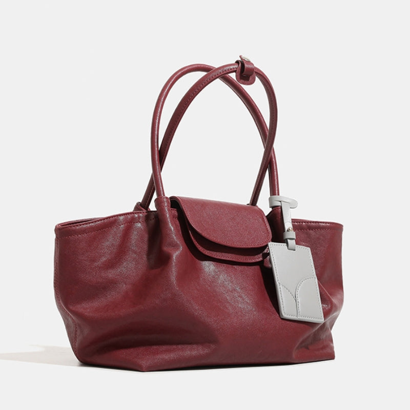 Women's Textured Leather Shoulder Bag with ID Tag