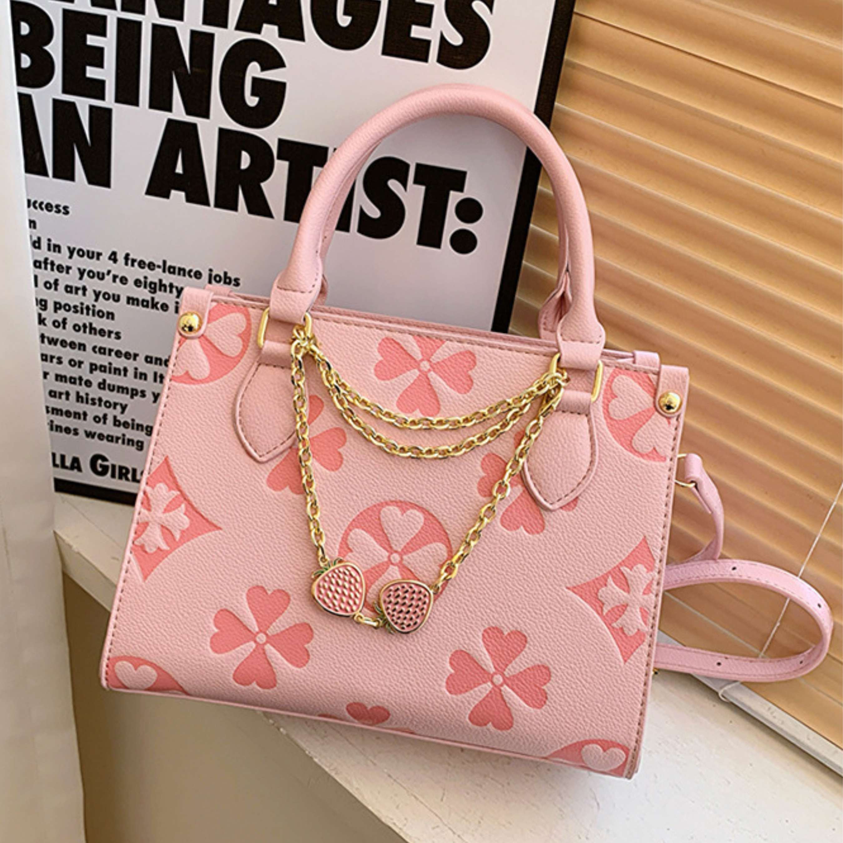 Retro Chain Print PVC Small Square Shoulder Tote