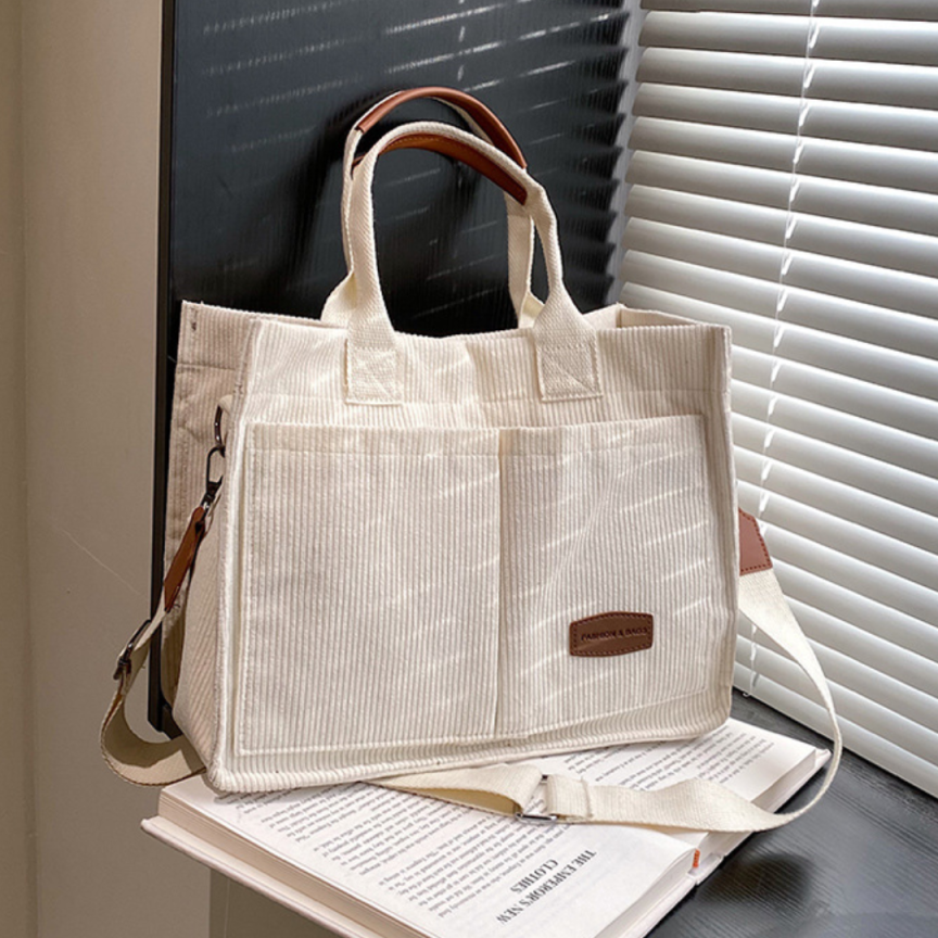 Corduroy Multi Pocket Canvas Crossbody Tote