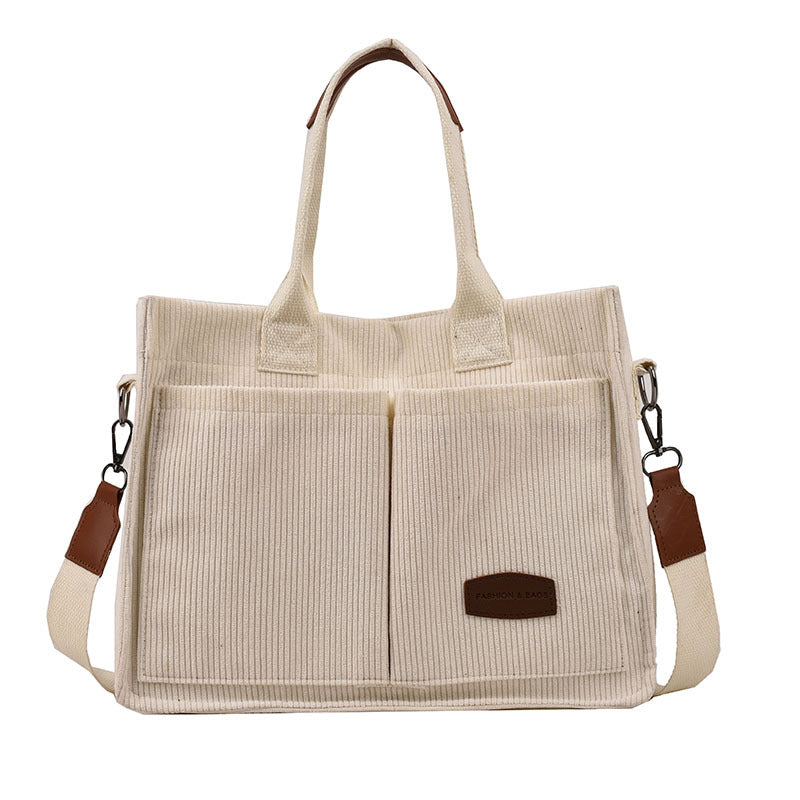 Corduroy Multi Pocket Canvas Crossbody Tote