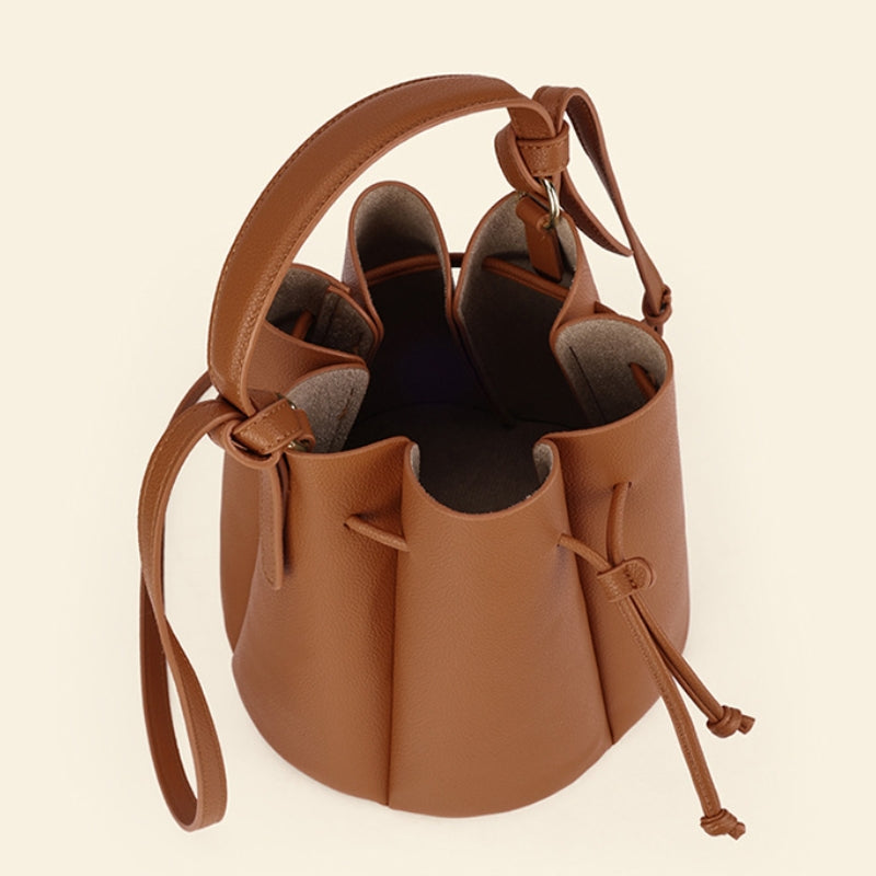 Women's Sculpted Pebbled Leather Look Bucket Bag