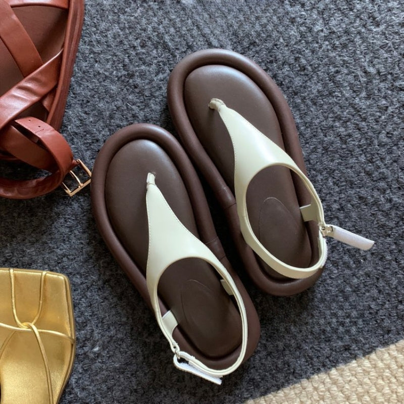 Women Minimalist Puffy Thong Sandals with Backstrap