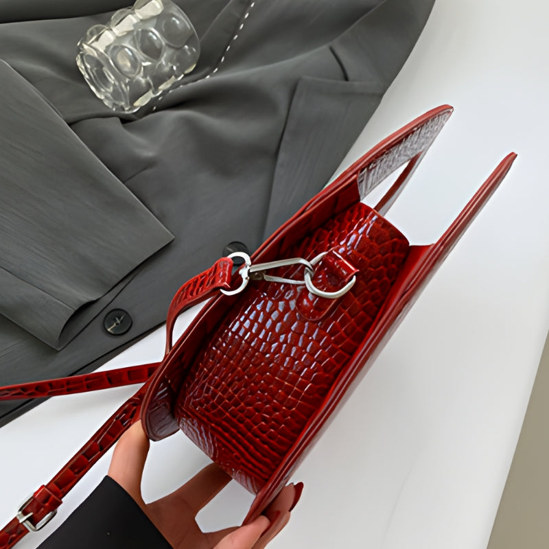 Circular Croc Embossed Handbag