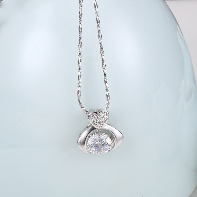 Beating Heart White-Plated Pendant Necklace