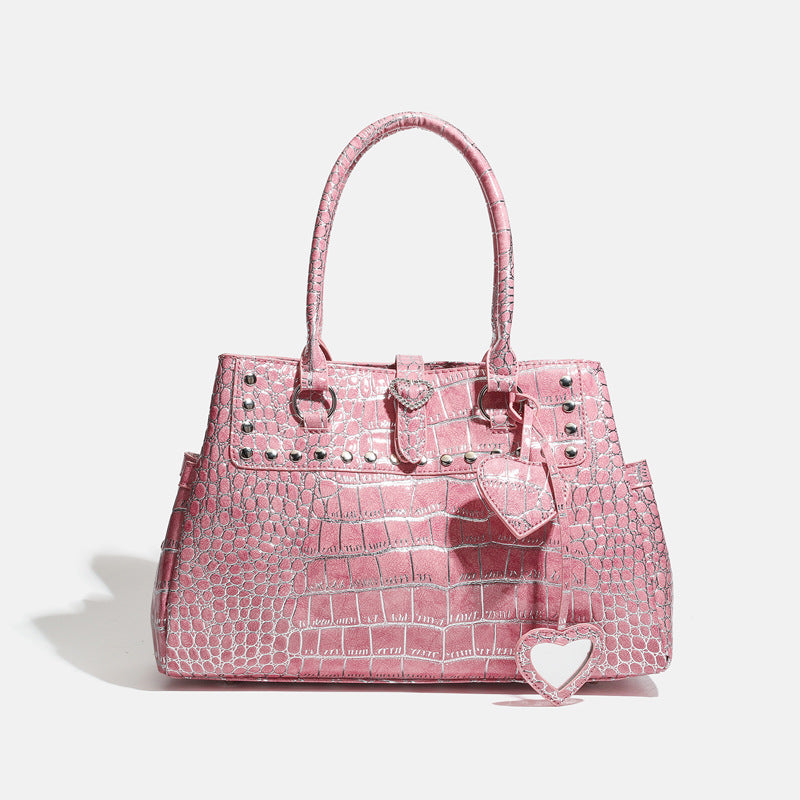 Roselle Studded Croc-Texture Handbag