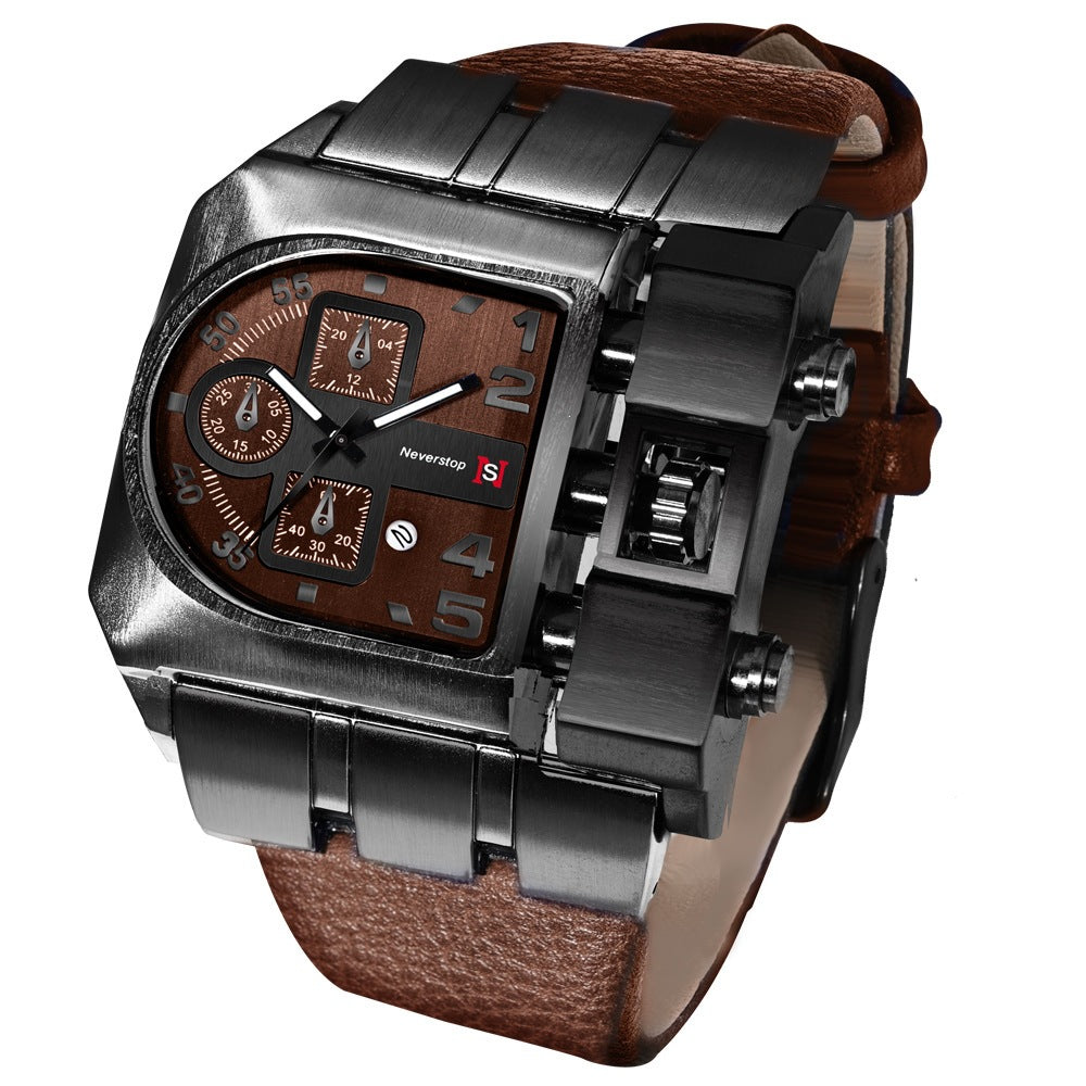 Asymmetric Multi-Dial Leather Watch