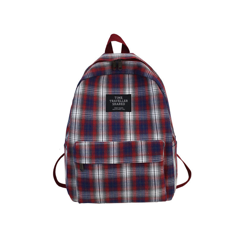 Plaid Canvas Casual School Backpack