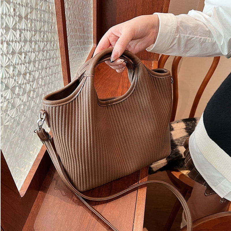 Versatile Ribbed Textured Handbag with Strap