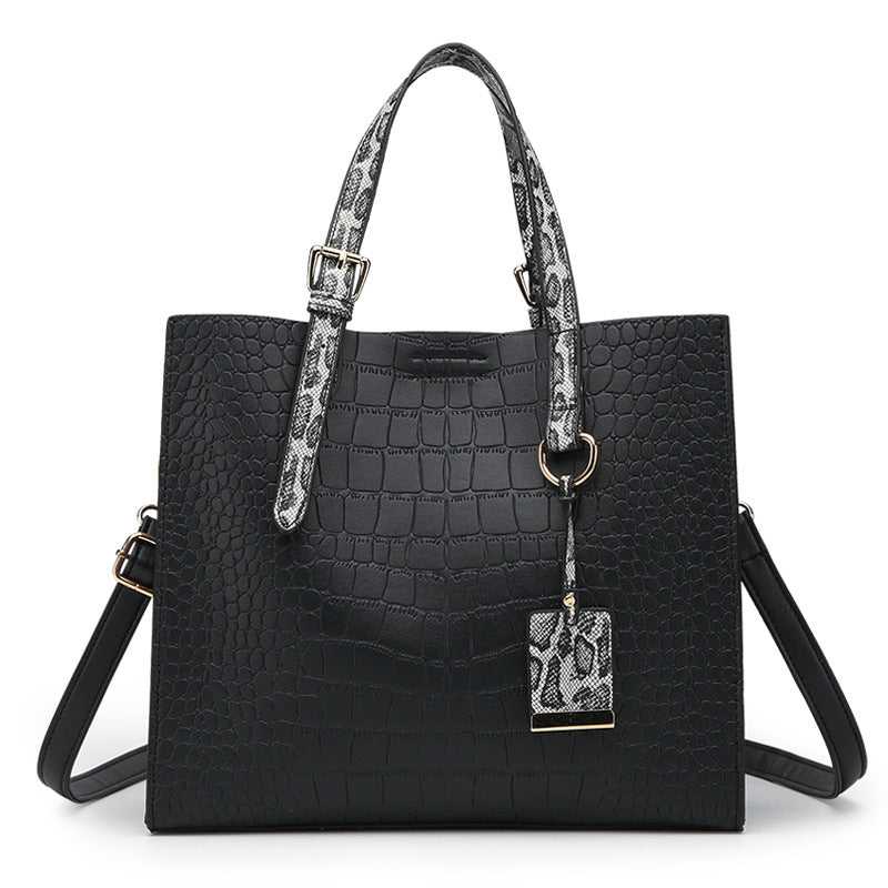 Crocodile Pattern Shoulder Handbag with Pendant