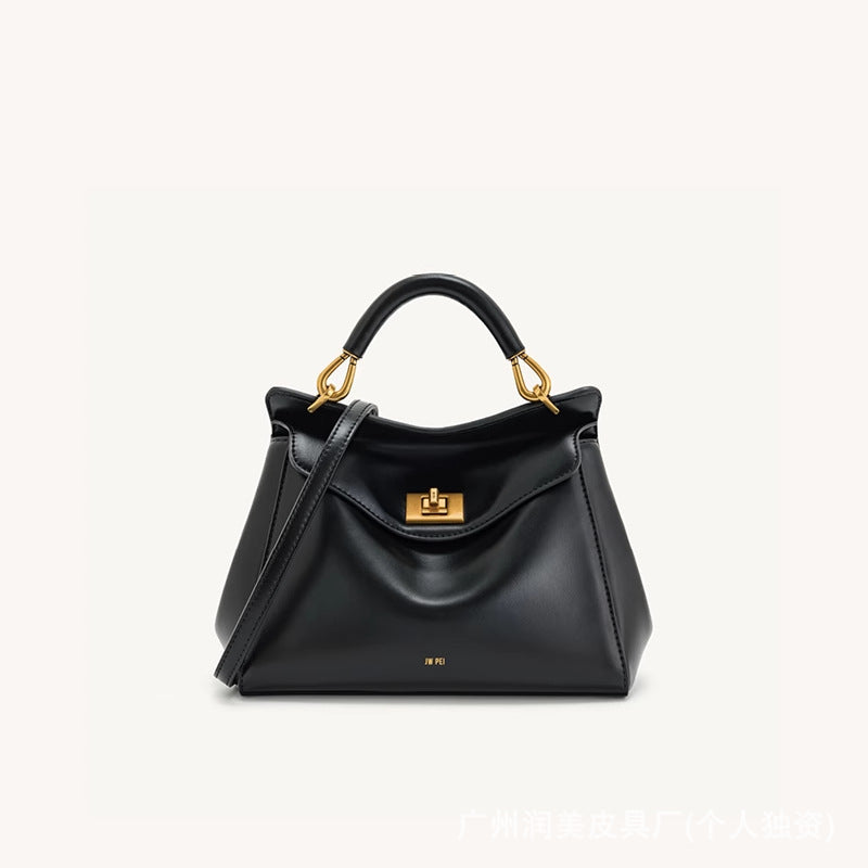 Lucia Genuine Leather Lock Handbag