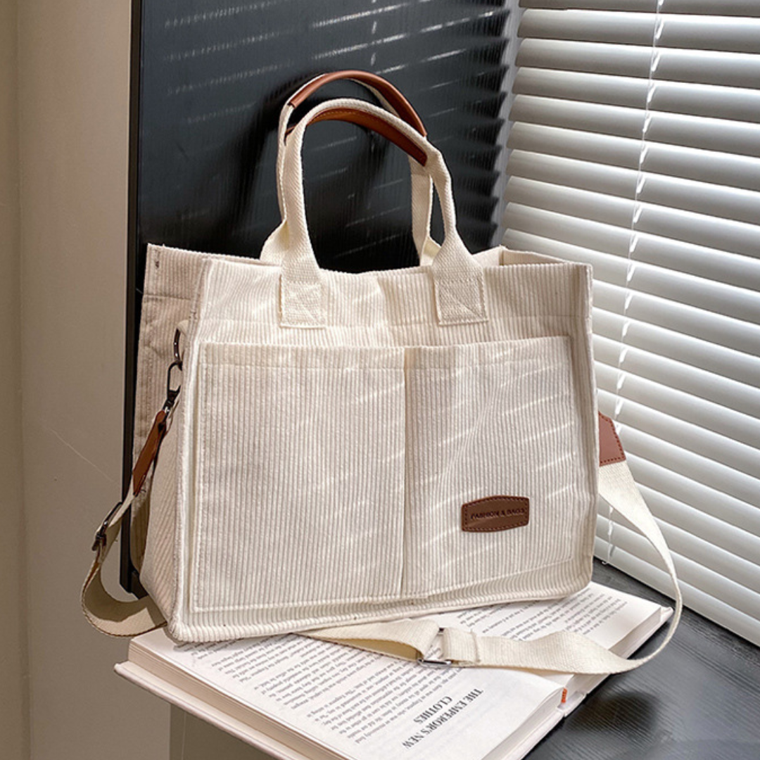 Corduroy Multi Pocket Canvas Crossbody Tote
