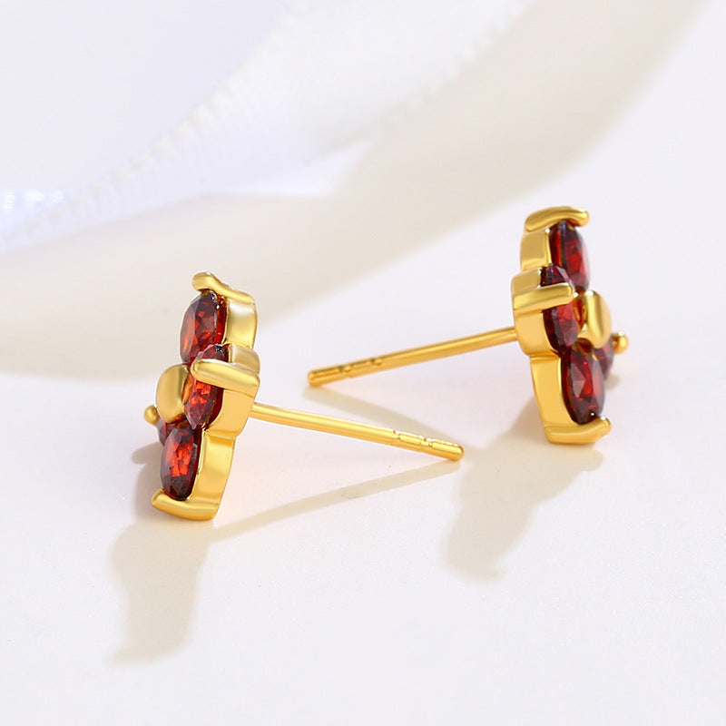 Red Four-Leaf Flower Earrings