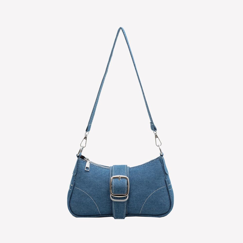 European Denim Chain Shoulder Baguette Bag