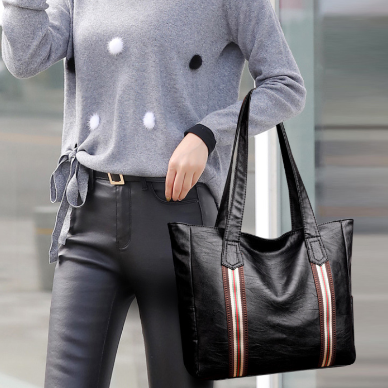 Vertical Stripe Accent Tote Bag