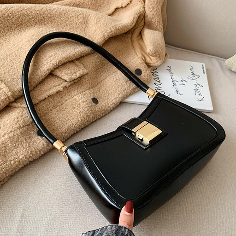 Solid  Lock Buckle Underarm Small Shoulder Bag