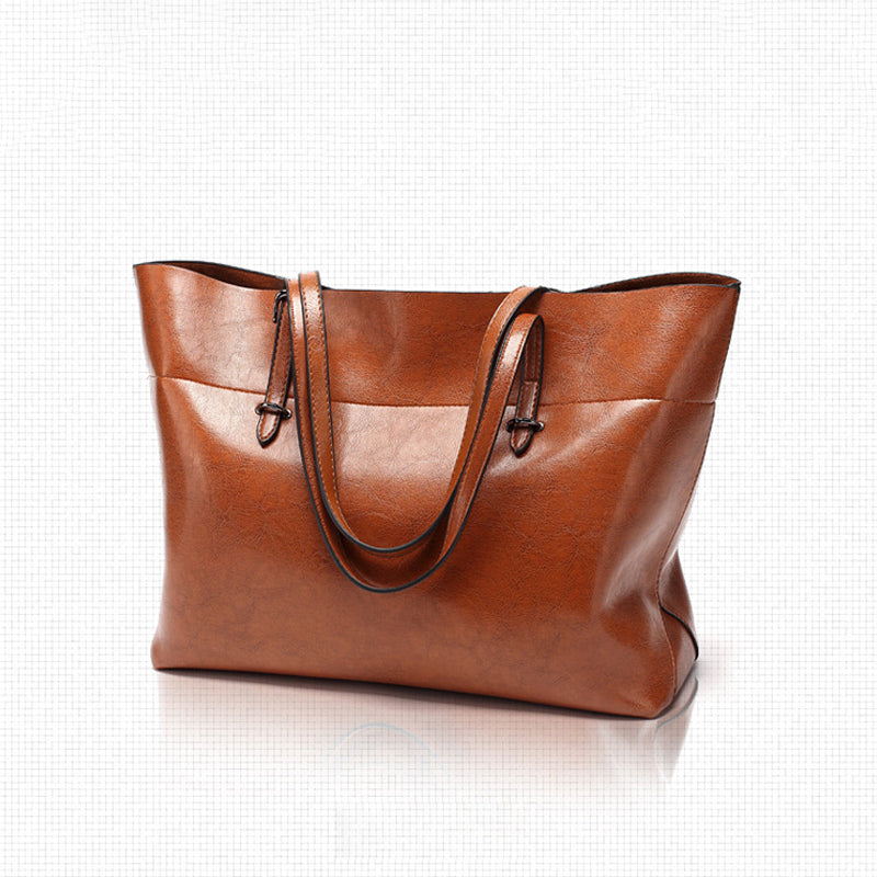 Simple Elegant Large Capacity PU Leather Tote Handbag