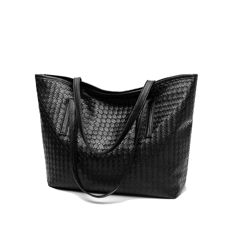 Solid Woven  Shoulder Tote Bag